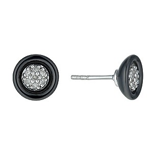 Black Ceramic & Silver 1/10 Carat Diamond Earrings