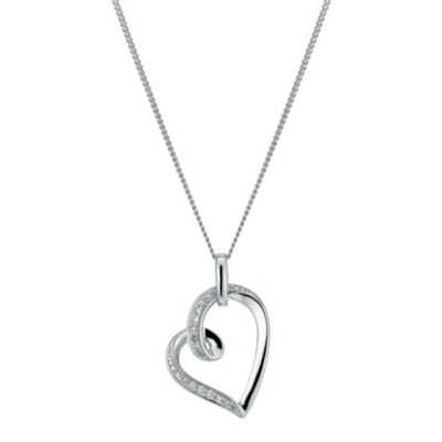 H Samuel Sterling Silver Diamond Heart Pendant Necklace