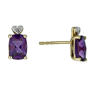 9ct Yellow Gold Diamond & Amethyst Stud Earrings