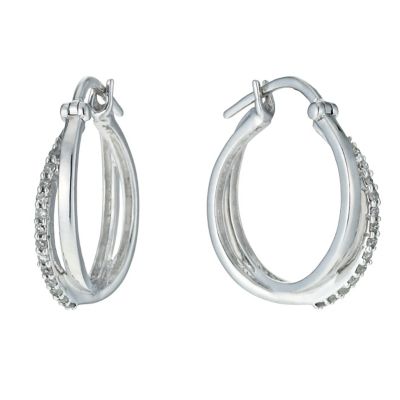 H Samuel Sterling Silver 15 Point Diamond Hoop Earrings