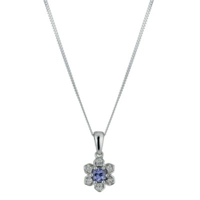 Sterling Silver Diamond & Tanzanite Flower Pendant - Product number 9921338