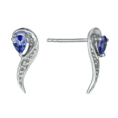 9ct White Gold Tanzanite and Diamond Earrings