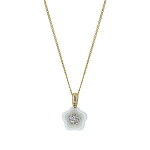 9ct Yellow Gold & White Ceramic Diamond Flower Pendant