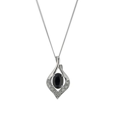 9ct White Gold Diamond  Sapphire Pendant Necklace - Product number ...
