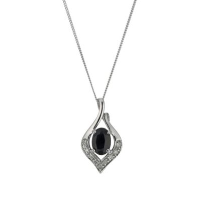 9ct White Gold Diamond and Sapphire Pendant