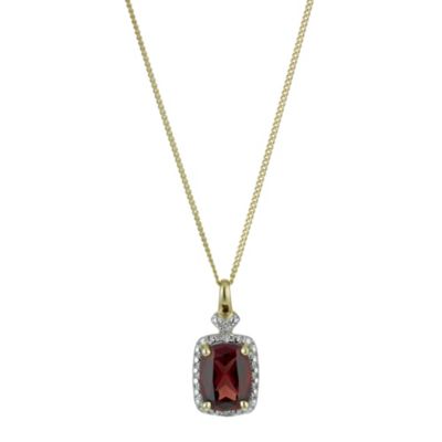 9ct Yellow Gold Garnet and Diamond Pendant