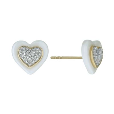 White Ceramic and 9ct Yellow Gold Diamond Heart