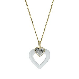 White Ceramic & 9ct Yellow Gold Diamond Heart Pendant