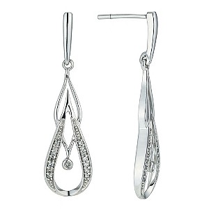 H Samuel Sterling Silver 10 Point Diamond Drop Earrings