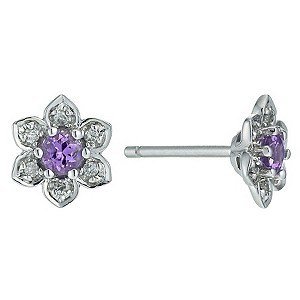 H Samuel Sterling Silver Diamond and Pink Sapphire Flower