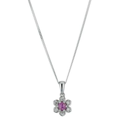 Sterling Silver Diamond & Pink Sapphire Flower Pendant