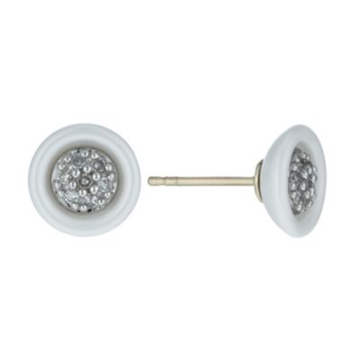 9ct Yellow Gold and White Ceramic Diamond Stud