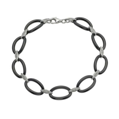 Black Ceramic & Silver 15 Point Diamond Bracelet