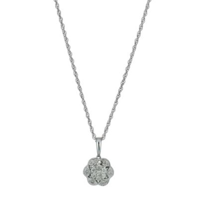 Argentium Silver 1/6 Carat Diamond Flower Pendant Necklace