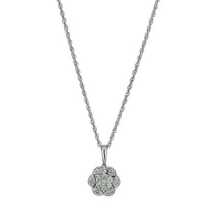 Argentium Silver 1/6 Carat Diamond Flower Pendant Necklace