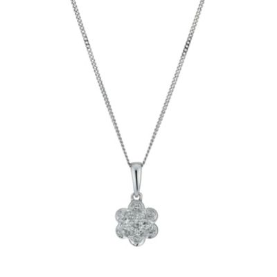 9ct White Gold 1/10 Carat Diamond Flower Pendant