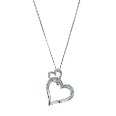 9ct White Gold 1/10 Carat Diamond Heart Pendant