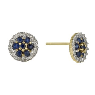 H Samuel 9ct Yellow Gold Sapphire and Diamond Stud Earrings