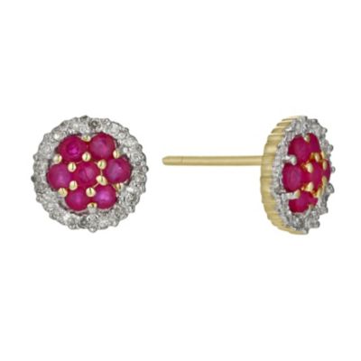 H Samuel 9ct Yellow Gold Ruby and Diamond Stud Earrings