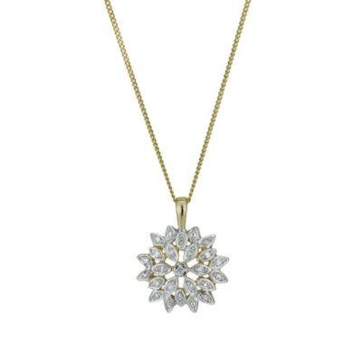 9ct Yellow Gold 1/10 Carat Diamond Flower Pendant Necklace - Product number 9921605