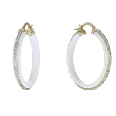 White Ceramic & 9ct Yellow Gold 1/10 Carat Diamond Earrings