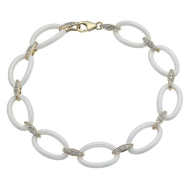 White Ceramic & 9ct Yellow Gold 15 Point Diamond Bracelet