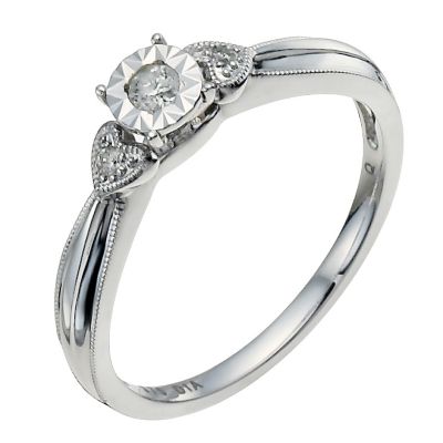 9ct White Gold Illusion Set Diamond Solitaire Heart Ring - Product number 9922334