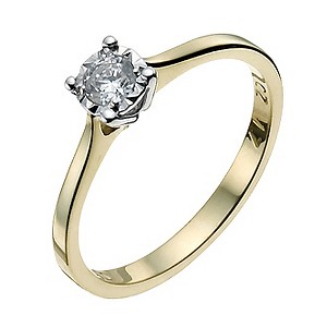 9ct Yellow & White Gold 1/6 Carat Diamond Solitaire Ring