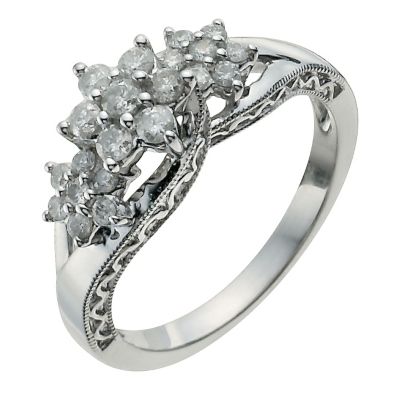 9ct White Gold Half Carat Diamond Three Flower