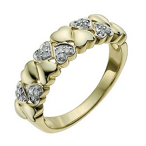 9ct Yellow Gold 1/10 Carat Diamond Heart Eternity Ring