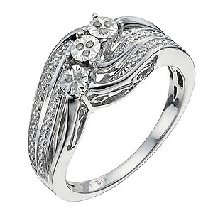 H Samuel Sterling Silver Three Stone Diamond Ring