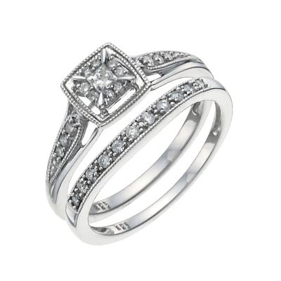 Perfect Fit 9ct White Gold Square 1/4 Carat Diamond Bridal Set