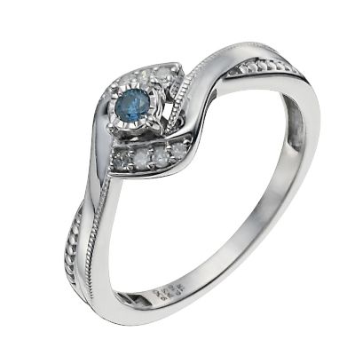 Cherished Argentium Silver White & Treated Blue Diamond Ring - Product number 9931023