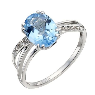 9ct White Gold Blue Topaz & Diamond Oval Ring - Product number 9931813