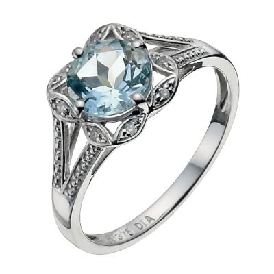 9ct White Gold Aquamarine & Diamond Ring - Product number 9932089