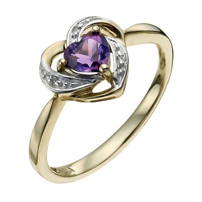 9ct Yellow Gold Diamond & Amethyst Ring - Product number 9932879