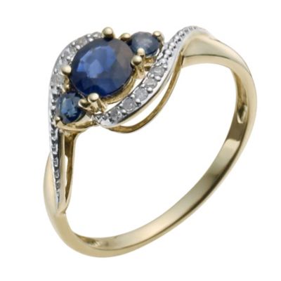 9ct Yellow Gold Sapphire & Diamond Ring - Product number 9933018