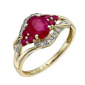 9ct Yellow Gold Ruby & Diamond Ring