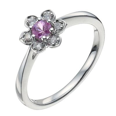 Sterling Silver Diamond & Pink Sapphire Flower Ring - Product number 9933808