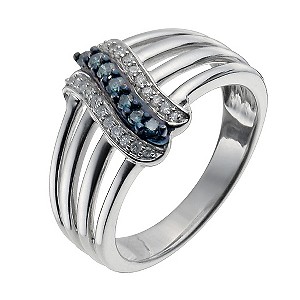 Sterling Silver 1/5 Carat White & Treated Blue Diamond Ring