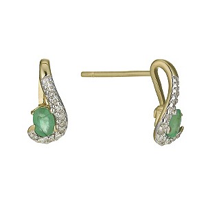 9ct Yellow Gold Diamond & Emerald Earrings
