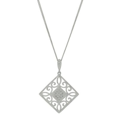 Sterling Silver & Cubic Zirconia Filigree Pendant Necklace