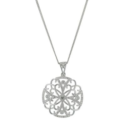 Sterling Silver & Cubic Zirconia Round Filigree Pendant - Product number 9948600