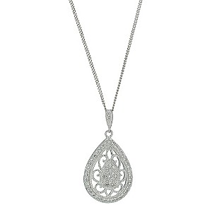 Sterling Silver & Cubic Zirconia Oval Filigree Pendant