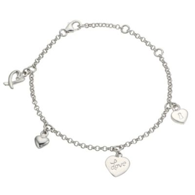 H Samuel Sterling Silver Heart Charm Bracelet