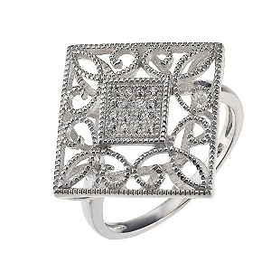 Sterling Silver & Cubic Zirconia Diamond Shaped Ring Size P