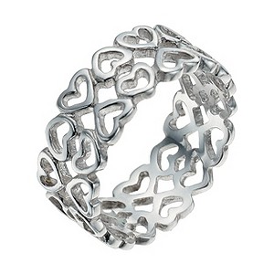 H Samuel Sterling Silver Double Layer Heart Ring Size L