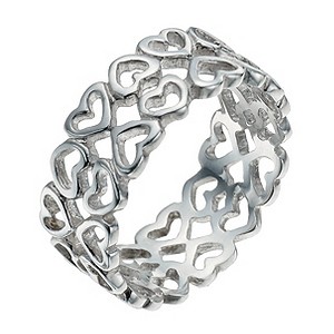 H Samuel Sterling Silver Double Layer Heart Ring Size P
