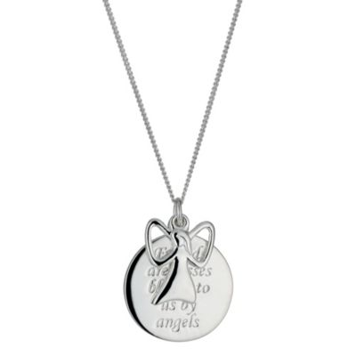 Sterling Silver Disc and Angel Charm Pendant