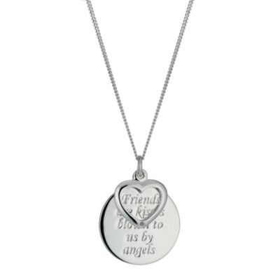 Sterling Silver Disc and Heart Pendant Necklace